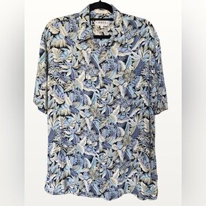 Vintage Campia Moda Tropical Leaf Button Down Shirt - 100% Rayon Size M
